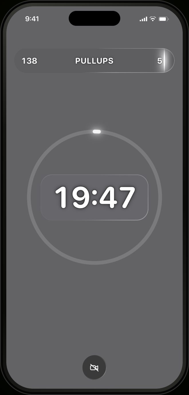 RankTime during the EMOM rest window, grey screen with the workout time remaining