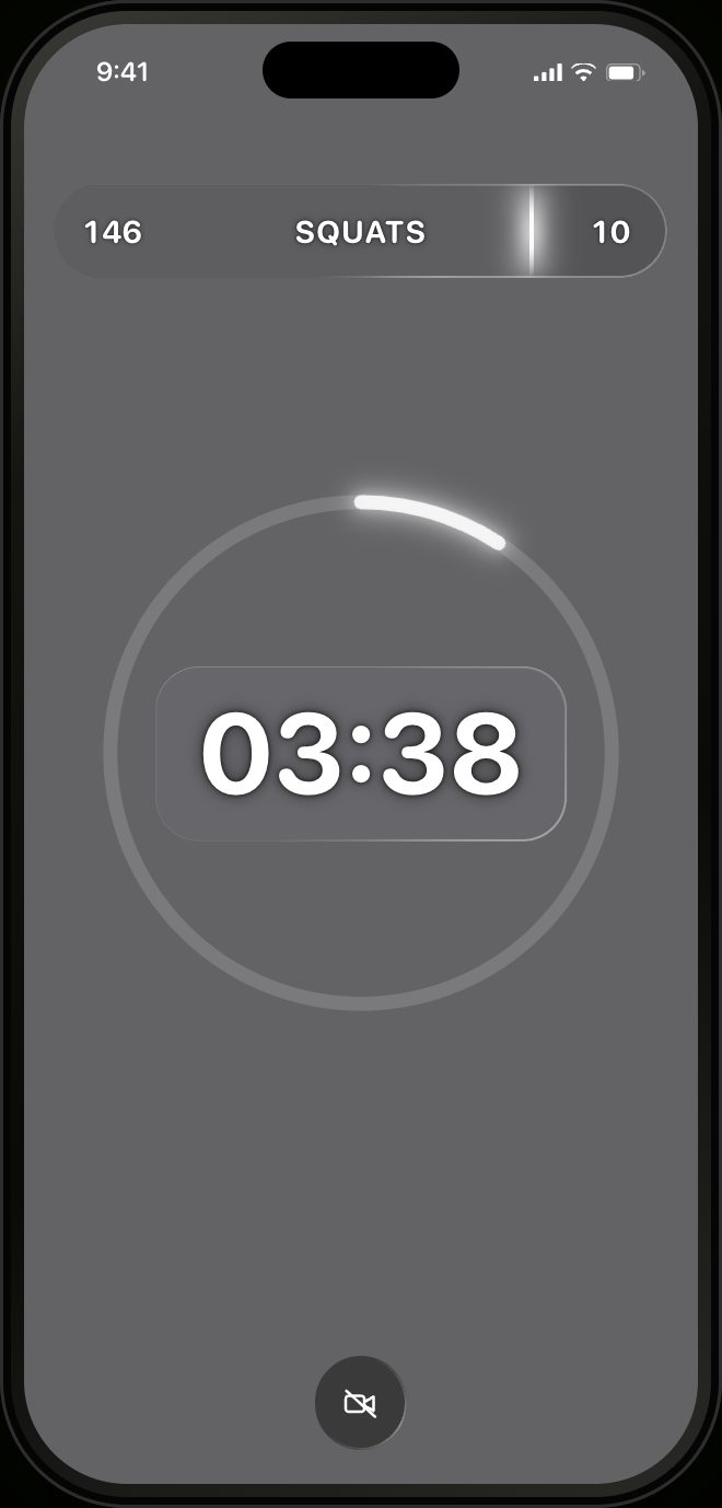 RankTime during a Tabata rest interval, grey screen with the time remaining